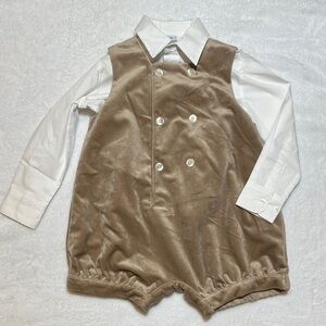 EUC Luli & me Tan Velvet Baby Romper with White Shirt 24 mo